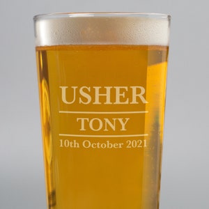 Vidrio de la pinta personalizado para ushers boda favores gracias regalos ideas fichas presenta ideas ideal Usher