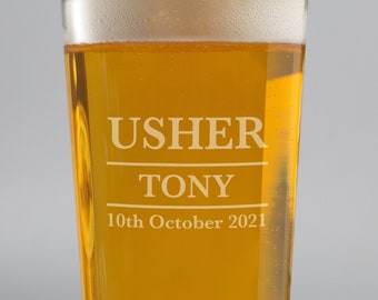 Personalised Usher Pint Glass Wedding Favour Thank You Gift Ideas For Him Any Role Name Date Engraved Best Man Groomsmen Groom