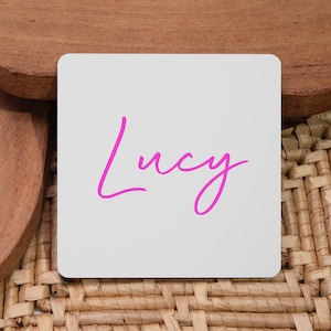 Personalised Large Name Square Round Acrylic Coaster Gifts Ideas For Christmas Mothers Day Fathers Day Birthdays UV Printed