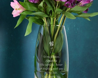Personalised Rose Glass Bullet Vase Vases 26cm Gifts Ideas For Her Womens Flowers Birthday Mothers Mum Wedding Valentines Day Anniversary