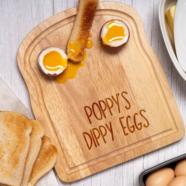 Planche de petit-déjeuner personnalisée Dippy Eggs Pain Toast Cadeaux Idées cadeaux pour fils fille enfants enfants soldats et jaune d'oeuf qui coule