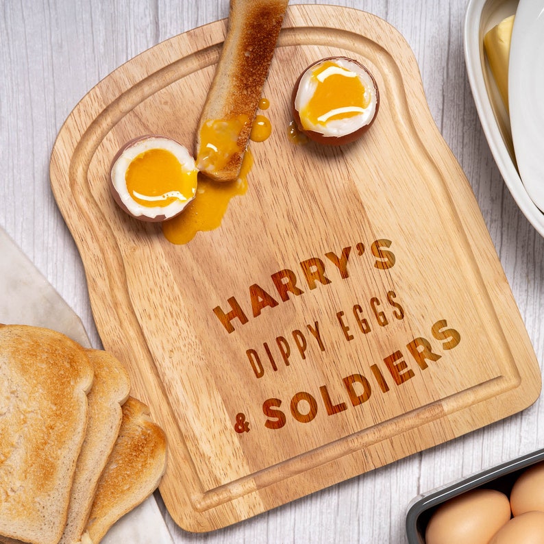 Personalised Breakfast Board Dippy Eggs & Soldiers Bread Toast Gifts Presents Ideas For Son Daughter Children Kids image 1