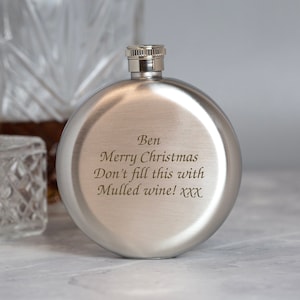 Personalised 5oz Silver Any Message Hip Flask Gifts Ideas For Him Her Mum Dad Birthday Christmas 18th 21st 30th 40th 50th Vodka Whiskey Gin