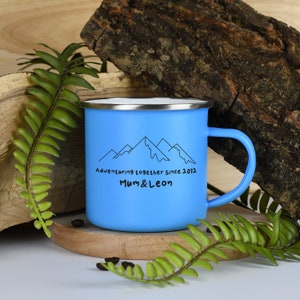 Personalised Adventuring Together Enamel Camping Mug Gifts Ideas For Camper van Picnic Metal Insulating Hot Cold Outside Outdoors Festival image 3