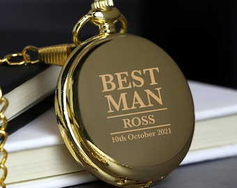 Personalised Engraved Best Man Gold Pocket Fob Watch Gifts Ideas Presents For Men Him Weddings Tokens Thank You Presents