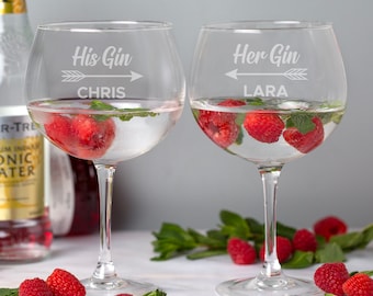 Personalised His & Hers Gin And Tonic Balloon Glasses Set Pair Of G T Gifts Ideas Presents For Her Him New Home Anniversary Engagement