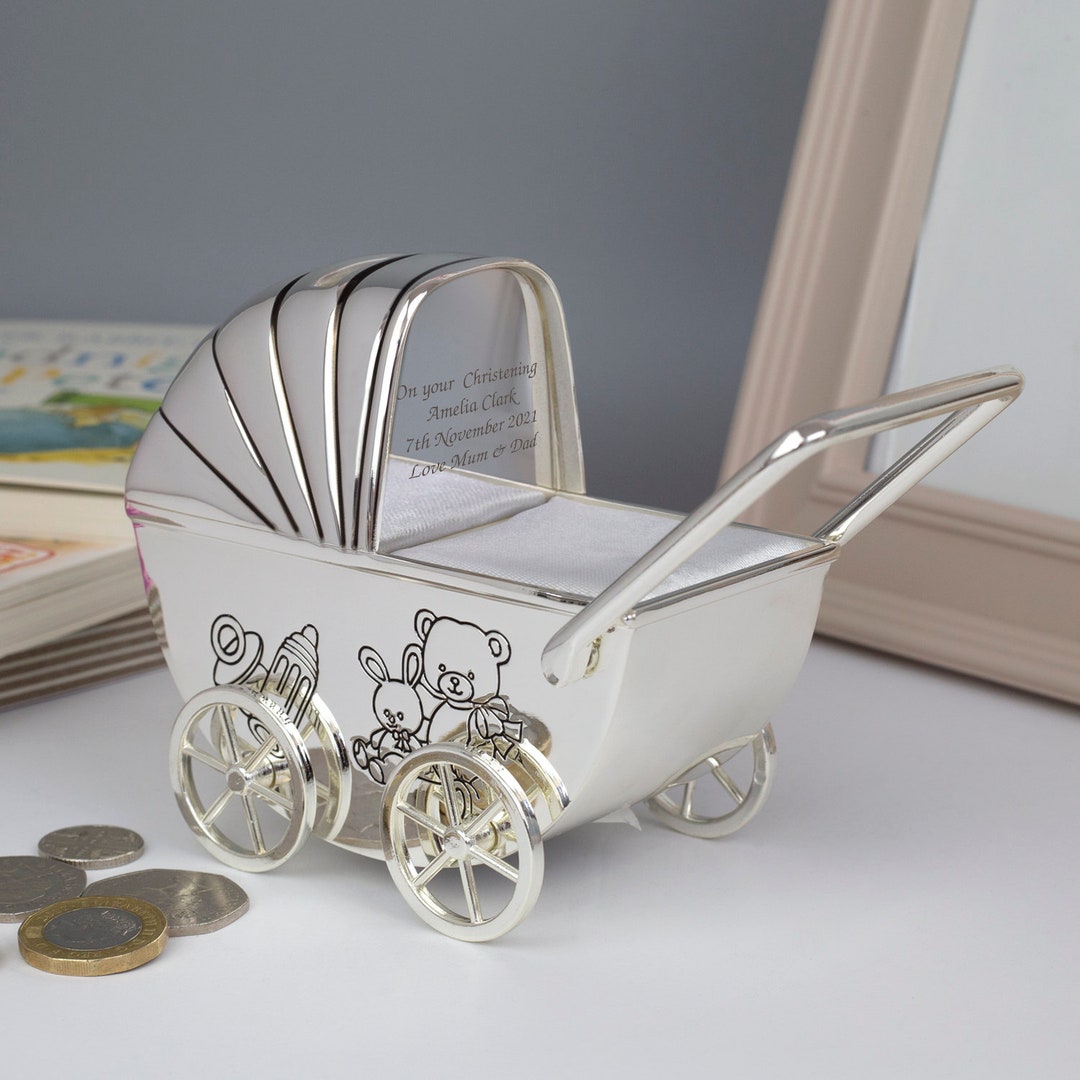 Buy Personalised Silver Baby Pram Piggy Money Box for Boys Christening New  Baby Gifts Ideas Boxes Girls Presents Born Babies Keepsakes Online in India 