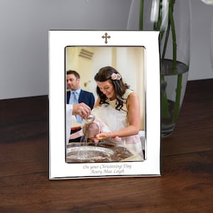 Personalised Silver Plated 5x7 Cross Photo Frame For Christenings Baptisms Baby Gifts Ideas For Boys Or Girls Holy Communion First 4x6 image 7