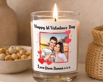 Personalised Photo Candle Valentine's Day Gift Soy Wax Glass Jar Custom Text Upload Your Own Image Any Message Couples Keepsake