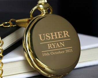 Personalised Engraved Usher Gold Pocket Fob Watch Gifts Ideas Presents For Men Him Weddings Tokens Thank You Presents