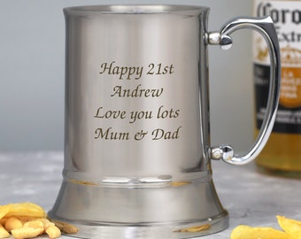 Personalised Message Stainless Steel Tankard Gifts Ideas For Men Him Dad Son Birthday Christmas Fathers Day Father's Any Text Beer Pint