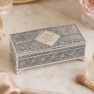 Joyero antiguo de plata personalizado, mensaje personalizado, regalo para ella.