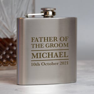 Personalised 6oz Silver Father Of The Groom Wedding Hip Flask Engraved Gift Box Men For Day Special Thank You Gifts Ideas Favours Mens