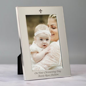 Personalised Silver Plated 5x7 Cross Photo Frame For Christenings Baptisms Baby Gifts Ideas For Boys Or Girls Holy Communion First 4x6 image 6