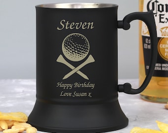 Personalised Golf & Tees Stainless Steel Tankard Gifts Ideas For Men Him Dad Son Birthday Christmas Fathers Day Retirement Beer Pint