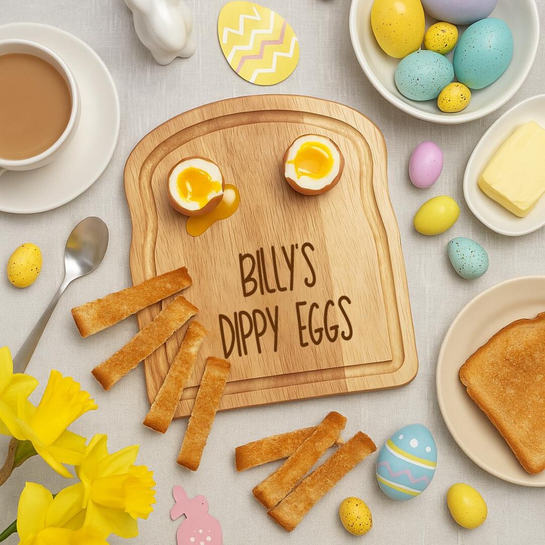 Personalised Dippy Eggs & Soldiers Breakfast Board Laser Engraved Toast ...
