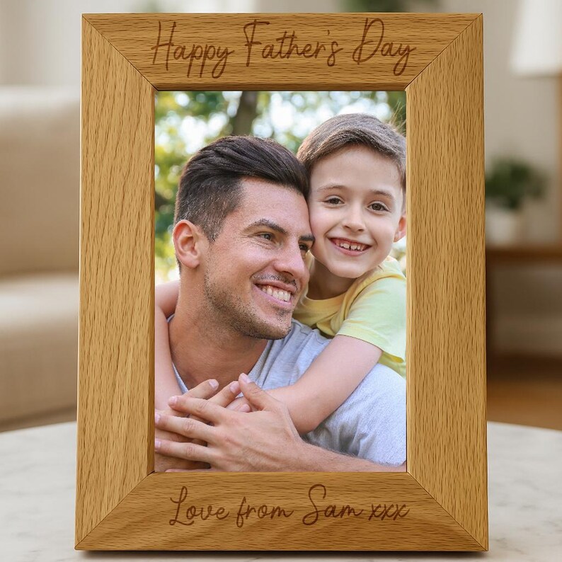 Personalised Father's Day Wooden Oak Effect Photo Frame New Dad Gift ...