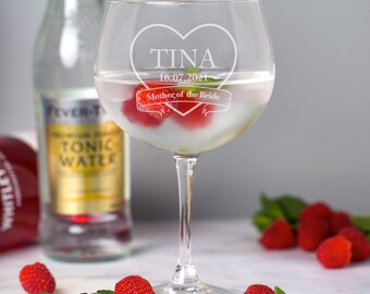 Personalised Mother of the Bride Balloon Gin Glass Wedding Thank You Gift Favour Engraved Name Date 24oz Keepsake Any Wedding Role Her