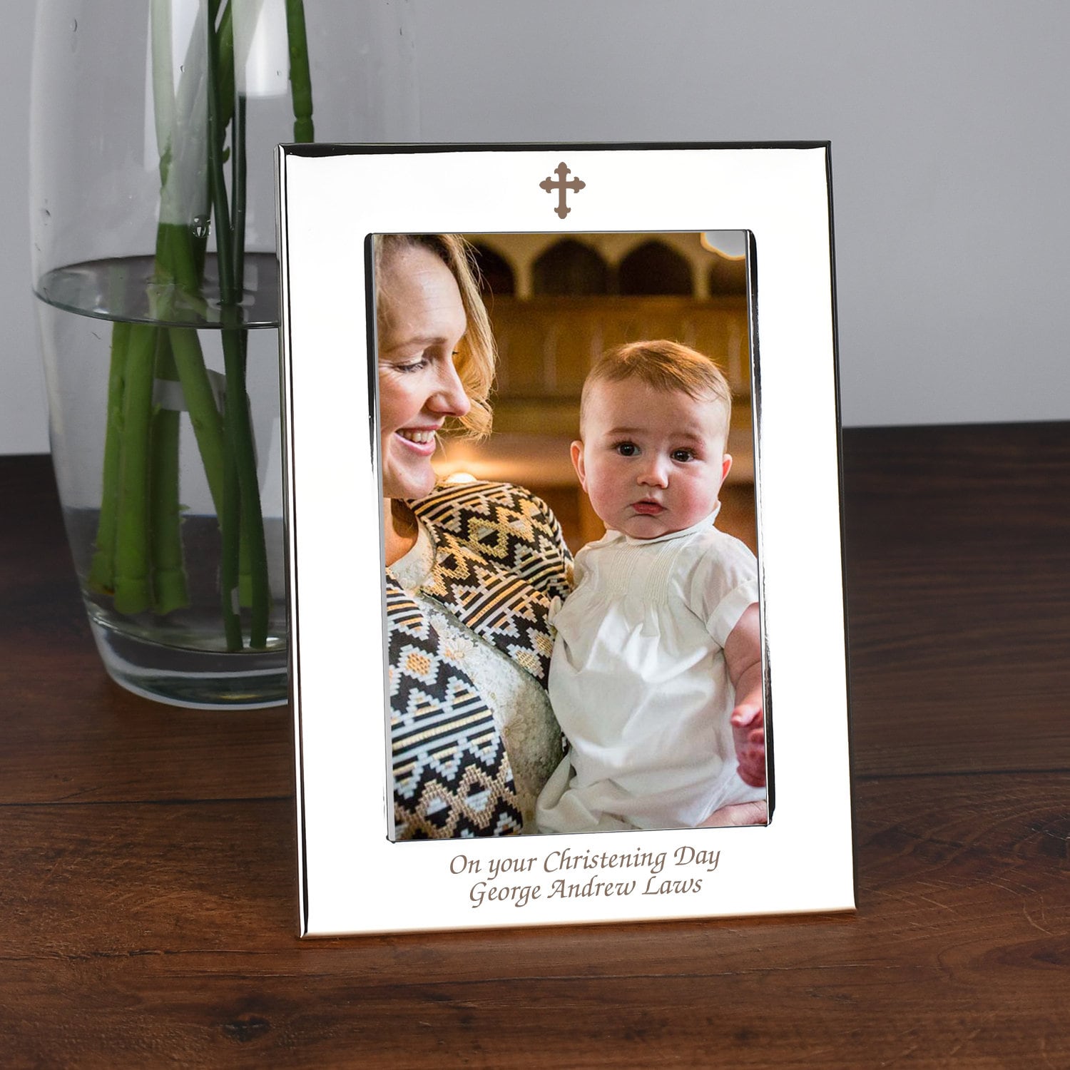 Personalised Silver 4x6 Cross Photo Frame Christening Baptism New Borns