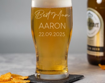 Personalised Script Wedding Tulip Pint Glass Gifts Presents Ideas For Best Man Usher Groomsman Father Of The Bride Favours Thank You Tokens