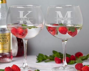 Personalised Initial & Name Gin And Tonic Balloon Glasses Set Pair Of G T Gifts Ideas Presents For Her Him New Home Anniversary Engagement