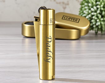 Personalised Gold Clipper Lighter, Engraved Name, Gift Tin Included