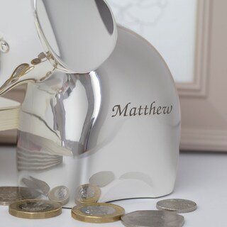 Salvadanaio Elefante Bambino Placcato Argento – Regalo Di Nascita O Battesimo 11x10x7 Cm