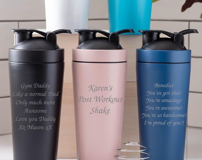 Personalised Any Message Protein Shaker Bottle Gifts Ideas For Gym Lover Workout Work Out Water - Includes Metal Shaker Ball For Mixing