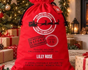 Personalised Santa Sack, Express Delivery, Large 75x45cm, Any Name