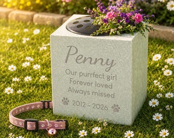 Personalised Cat Memorial Flower Vase, Engraved Name, Message & Dates