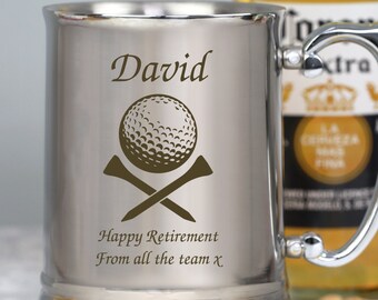 Personalised Golf & Tees Stainless Steel Tankard Gifts Ideas For Men Him Dad Son Birthday Christmas Fathers Day Retirement Beer Pint