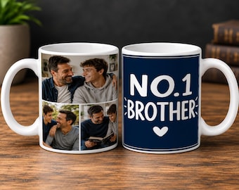 Personalised Photo Mug, No.1 Brother, 3 Photo Collage, 11oz Ceramic