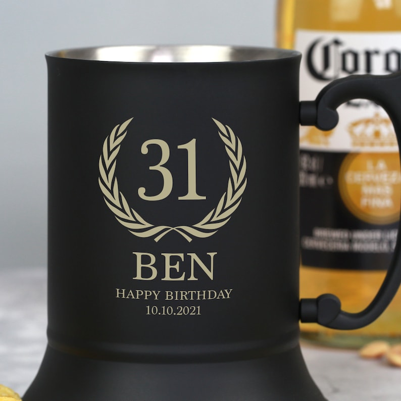 Personalised Birthday Matt Black Stainless Steel Tankards Gifts Ideas For 18th 21st 30th 40th 50th Mens Dad Him Uncle Son Brother Age image 2