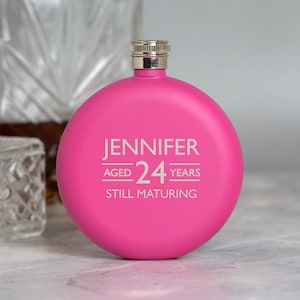 Personalised Aged Birthday Years 5oz Pink Hip Flask Gifts Ideas For Him Her Mum Dad 18th 21st 30th 40th 50th Vodka Whiskey Gin