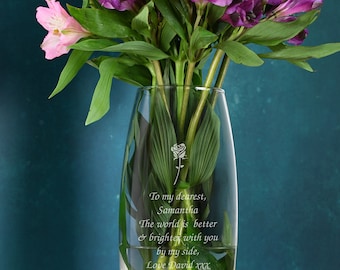 Personalised Rose Glass Bullet Vase Vases 26cm Gifts Ideas For Her Womens Flowers Birthday Mothers Mum Wedding Valentines Day Anniversary