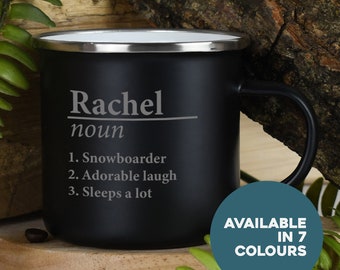 Personalised Name Definition Enamel Camping Mug Gifts Ideas For Campervan Camper Van Picnic Metal Insulating Cold Outside Outdoors Festival