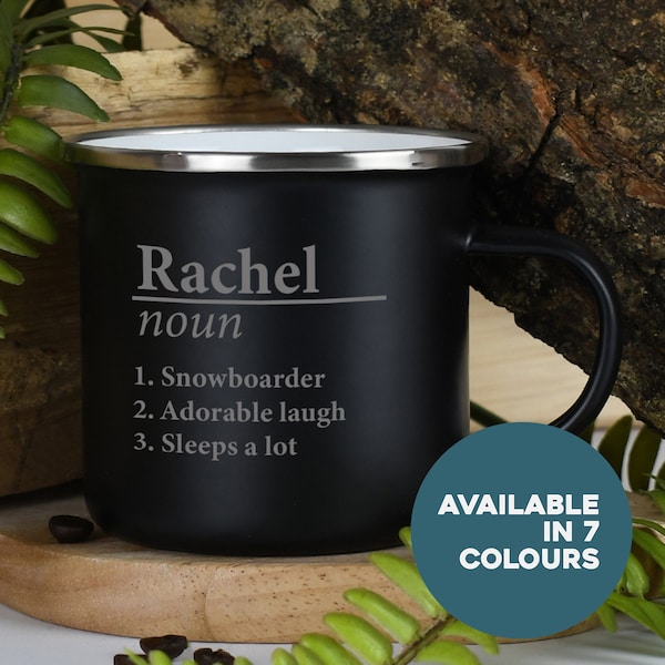 Personalised Name Definition Enamel Camping Mug Gifts Ideas For Campervan Camper Van Picnic Metal Insulating Cold Outside Outdoors Festival