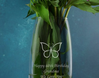 Personalised Butterfly Glass Bullet Vase Vases 26cm Gifts Ideas For Her Womens Flowers Mum Mothers Day Birthday Christmas