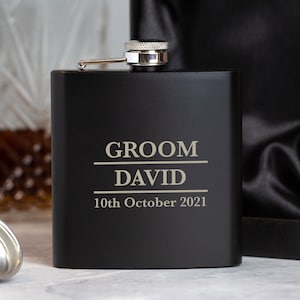 Personalised 6oz Black Groom Wedding Hip Flask Engraved Gift Box Men For Day Special Thank You Gifts Ideas Favours Mens