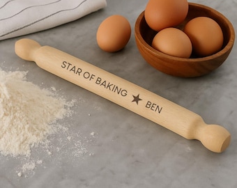 Rodillo de cocina personalizado de 40 cm / Estrella de la repostería grabada