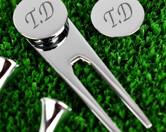Gepersonaliseerde golfset 3 tees pitch and & reparateur bal marker voor hem heren vader verjaardag kerst vaderdag cadeaus set cadeaus golfer