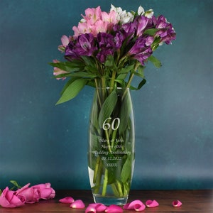 Personalised 60 Years Bullet Vase Gifts Ideas For Diamond Wedding Anniversary Couple Mum And Dad & 60th Birthday image 2