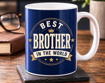 Personalised Best Brother Mug, Vintage Crest, Custom Message, 11oz Ceramic
