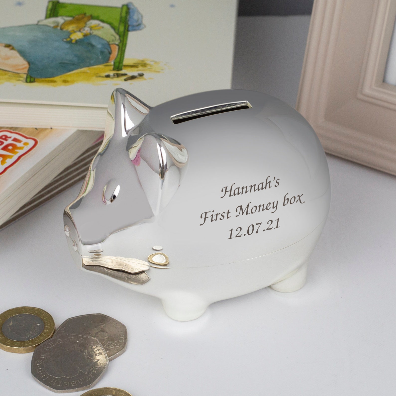 Personalised Silver Pig Piggy Money Box for Boys Christening Etsy