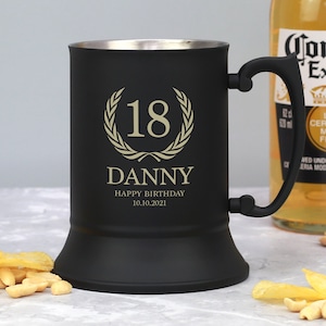 Personalised Birthday Matt Black Stainless Steel Tankards Gifts Ideas For 18th 21st 30th 40th 50th Mens Dad Him Uncle Son Brother Age image 1