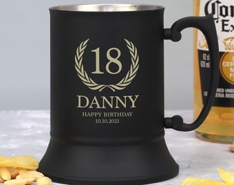 Personalised Birthday Matt Black Stainless Steel Tankards Gifts Ideas For 18th 21st 30th 40th 50th Mens Dad Him Uncle Son Brother Age