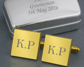 Gemelli da polso personalizzati placcati in oro con iniziali incise quadrate da uomo per matrimonio, compleanno, Natale, festa del papà, papà, testimone di nozze