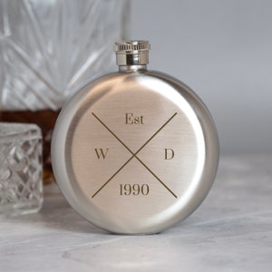 Personalised Established Est 5oz Silver Hip Flask Gifts Ideas For Him Her Mum Dad Birthday Fathers Day 18th 21st 30th 40th 50th Vodka