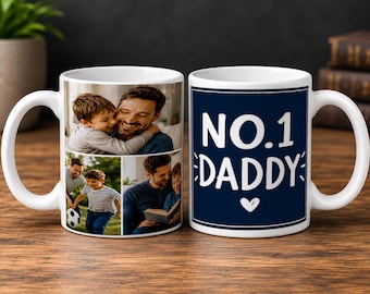 Personalised Photo Mug, No.1 Daddy, 3 Photo Collage, 11oz Ceramic