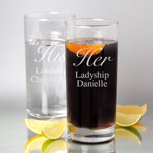 Personalised His And Her HighBall Glasses Set Lordship Ladyship Gifts Ideas Presents For Valentines Anniversary Wedding